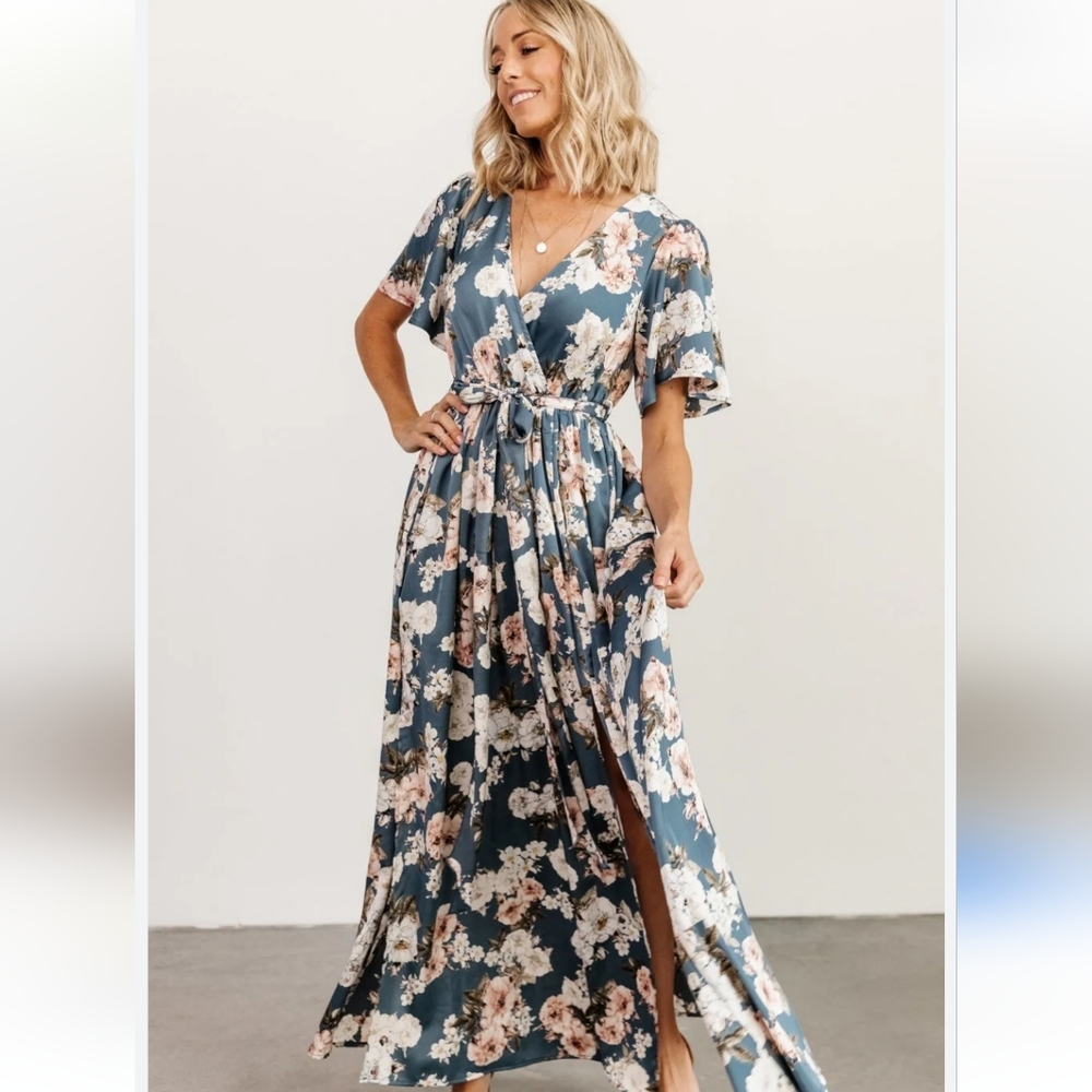 Baltic Born Teal Floral Maxi Dress with Pink & Cream Blossoms